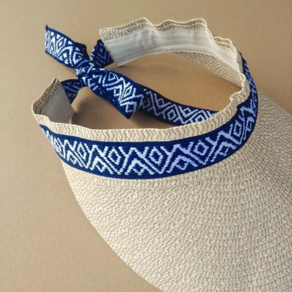 NEW WITH TAGS Sea & Grass Paper Straw Sun Visor summer hat adjustable bl…